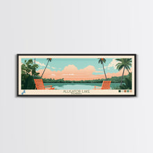 Load image into Gallery viewer, Alligator Lake Florida Framed Canvas Print, Panoramic Travel Poster, Pop Art, Midcentury Modern Wall Art, Scenic Bedroom Decor