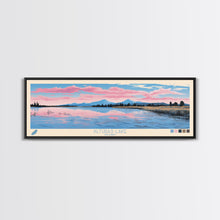 Load image into Gallery viewer, Alturas Lake Idaho Framed Canvas Print, Panoramic Wall Art, Midcentury Modern, Pop Art, Travel Poster, Lake House Decor