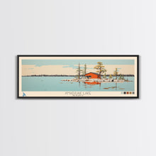 Load image into Gallery viewer, Amadjuak Lake Nunavut Framed Canvas Print, Panoramic Travel Poster, Pop Art, Midcentury Modern Wall Art, Lake House Art