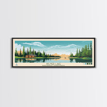 Load image into Gallery viewer, Aylmer Lake Northwest Territories Framed Canvas Print, Panoramic Travel Poster, Midcentury Modern Wall Art, Pop Art, Lake House Decor