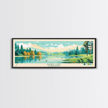 Load image into Gallery viewer, Banks Lake Washington Framed Canvas Print, Panoramic Wall Art, Midcentury Modern, Pop Art, Travel Poster, Scenic Lake House Art