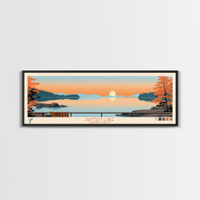 Load image into Gallery viewer, Bantam Lake Connecticut Framed Canvas Print, Panoramic Wall Art, Midcentury Modern, Pop Art, Travel Poster, Scenic Living Room Art
