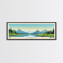 Load image into Gallery viewer, Becharof Lake Alaska Framed Canvas Print, Panoramic Travel Poster, Midcentury Modern Wall Art, Pop Art, Nature Bedroom Art, Living Room Decor