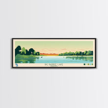 Load image into Gallery viewer, Big Barbee Lake Indiana Framed Canvas Print, Panoramic Travel Poster, Midcentury Modern Wall Art, Pop Art, Nature Living Room Art, Lake House Decor