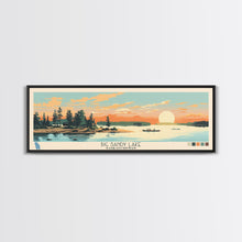 Load image into Gallery viewer, Big Sandy Lake Saskatchewan Framed Canvas Print, Panoramic Travel Poster, Midcentury Modern Wall Art, Pop Art, Lake House Decor, Nature Art