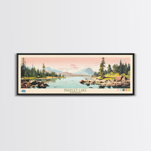 Load image into Gallery viewer, Bradley Lake Wyoming Framed Canvas Print, Midcentury Modern Panoramic Wall Art, Living Room Decor, Pop Art, Travel Poster Art