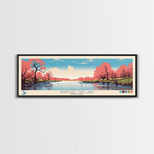 Load image into Gallery viewer, Branched Oak Lake Nebraska Framed Canvas Print, Pop Art Panoramic Travel Poster, Bedroom Decor, Midcentury Modern, Wall Art, Scenic Lake House