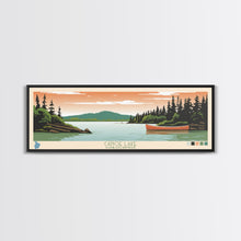Carregar imagem no visualizador da galeria, Canoe Lake Saskatchewan Framed Canvas Print, Midcentury Modern Panoramic Wall Art, Living Room Decor, Pop Art, Travel Poster Art, Scenic Nature Painting