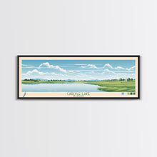 Cargar imagen en el visor de la galería, Carter Lake Nebraska Framed Canvas Print, Midcentury Modern Panoramic Wall Art, Living Room Decor, Pop Art, Travel Poster Art, Scenic Nature Painting, Lake House Decor