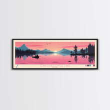 Cargar imagen en el visor de la galería, Cobbosseecontee Lake Maine Framed Canvas Print, Midcentury Modern Panoramic Wall Art, Living Room Decor, Pop Art, Travel Poster Art, Scenic Nature Painting, Lake House Decor