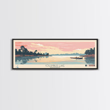 Cargar imagen en el visor de la galería, Columbus Lake Mississippi Framed Canvas Print, Midcentury Modern Panoramic Wall Art, Living Room Decor, Pop Art, Travel Poster Art, Scenic Nature Painting