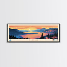 Load image into Gallery viewer, Crater Lake Oregon Framed Canvas Print, Pop Art Panoramic Travel Poster, Midcentury Modern, Wall Art, Scenic Nature Painting, Bedroom Decor, Living Room Art
