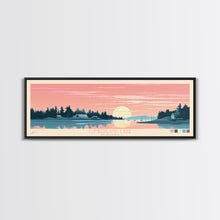 Load image into Gallery viewer, Cumberland Lake Manitoba Framed Canvas Print, Midcentury Modern Panoramic Wall Art, Living Room Decor, Pop Art, Travel Poster Art, Scenic Nature Painting
