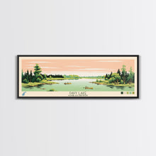 Load image into Gallery viewer, Davy Lake Saskatchewan Framed Canvas Print, Midcentury Modern Panoramic Wall Art, Living Room Decor, Pop Art, Travel Poster Art, Scenic Nature Painting