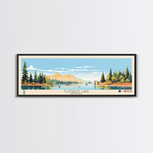 Carregar imagem no visualizador da galeria, Flathead Lake Montana Framed Canvas Print, Panoramic Wall Art, Midcentury Modern, Pop Art, Bedroom Decor, Travel Poster, Nature Painting, Artistic Decor