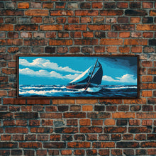 Cargar imagen en el visor de la galería, Come Sail Away - Panoramic Sail Boat Art - Framed Canvas Print - Oil Painting Reprint - Framed Art - Sailing On The Ocean Blue