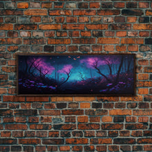 Load image into Gallery viewer, Beautiful Fantasy Forest, Framed Canvas Print, Fantasy Art, Butterflies and Fireflies Light up a Fairy Forest At Night, Framed Wall Art