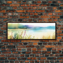 Carregar imagem no visualizador da galeria, Abstract Nature Wall Art Print, Wildflowers, Lake, River, Watercolor Art, Large Canvas Art Print, Panoramic, Wall Art, Canvas Print
