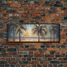 Carregar imagem no visualizador da galeria, Abstract Beach Canvas Art Print, Sunset, Coconut Trees, Textured Abstract Print, Canvas Wall Art Beach, Panoramic, Wall Art, Canvas Print