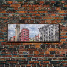 Cargar imagen en el visor de la galería, Colored Pencil City Canvas Print, Large Urban Art Print, Cityscape Art, Buildings, Red, Vibrant Art, Panoramic, Wall Art, Canvas Print