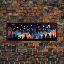 Carregar imagem no visualizador da galeria, Abstract Forest Art, Dark Forest Art, Autumn Canvas Print, Starry Night Sky, Framed Canvas Print, Panoramic, Wall Art, Canvas Print