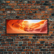 Load image into Gallery viewer, Beautiful Photographic Panoramic of Antelope Canyon Arizona, Sunset Photography, Framed Canvas Print, Landscape Photography, Landmark Art
