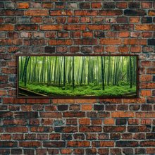 Load image into Gallery viewer, Beautiful Photographic Panoramic of Arashiyama Bamboo Grove Kyoto Japan, Framed Canvas Print, Landscape Photography, Landmark Art