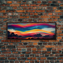 Load image into Gallery viewer, Beautiful Panoramic Sunset Watercolor, Extra Large Wall Art, Framed Panoramic Canvas Print, Framed Wall Art