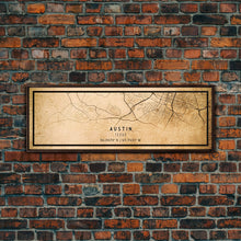 Load image into Gallery viewer, Panoramic Austin Map Print Canvas or Poster, Texas Map Art, Texas Map Print, Vintage Texas Map Framed Art, Retro / Distressed Office Art
