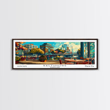 Carregar imagem no visualizador da galeria, Baltimore Maryland Panoramic Wall Art Framed Canvas Print, Mid Century Modern Art, Pop Art Style, Travel Poster, Home Decor, Retro Style