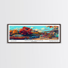 Load image into Gallery viewer, Baton Rouge Louisiana Panoramic Painting Framed Canvas Print, Mid Century Modern Art, Pop Art Style, Travel Poster, Wall Art Decor