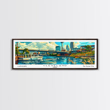 Cargar imagen en el visor de la galería, Cleveland Ohio Panoramic Wall Art Framed Canvas Print, Mid Century Modern Art, Pop Art Style, Travel Poster, Home Decor, Retro Style