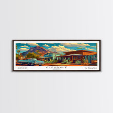 Load image into Gallery viewer, Glendale Arizona Panoramic Painting Framed Canvas Print, Mid Century Modern Art, Pop Art Style, Travel Poster, Wall Art Decor