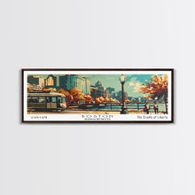 Load image into Gallery viewer, Boston Massachusetts Panoramic Wall Art, Mid Century Modern Framed Canvas Print, Retro Pop Art Travel Poster, Office Art, Living Room Decor