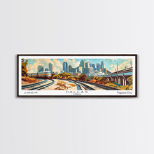 Load image into Gallery viewer, Dallas Texas Panoramic Wall Art, Retro Pop Art Framed Canvas Print, Mid Century Modern Travel Poster, Living Room Decor, Office Art
