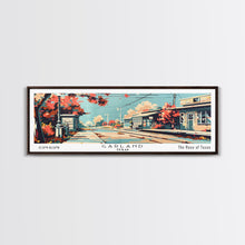 Load image into Gallery viewer, Garland Texas Panoramic Painting, Mid Century Modern Framed Canvas Print, Retro Pop Art Travel Poster, Wall Art, Home Decor, Office Art