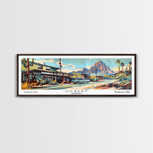 Load image into Gallery viewer, Gilbert Arizona Panoramic Painting, Mid Century Modern Framed Canvas Print, Retro Pop Art Travel Poster, Living Room Art, Wall Hanging, Office Decor