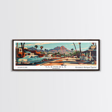 Carregar imagem no visualizador da galeria, Glendale Arizona Panoramic Wall Art, Mid Century Modern Framed Canvas Print, Retro Pop Art Travel Poster, Home Decor, Office Wall Art, Gift Idea