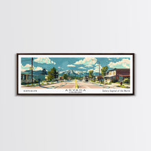 Carregar imagem no visualizador da galeria, Arvada Colorado Panoramic Painting, Mid Century Modern Framed Canvas Print, Retro Pop Art Travel Poster, Living Room Wall Art, City Print