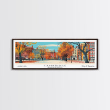 Carregar imagem no visualizador da galeria, Cambridge Massachusetts Panoramic Painting, Mid Century Modern Framed Canvas Print, Retro Pop Art Travel Poster, Home Decor, City Print