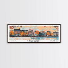 Carregar imagem no visualizador da galeria, Cambridge Massachusetts Panoramic Painting, Mid Century Modern Framed Canvas Print, Retro Pop Art Travel Poster, Home Decor, City Print