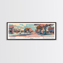 Cargar imagen en el visor de la galería, Carrollton Texas Panoramic Painting, Mid Century Modern Framed Canvas Print, Retro Pop Art Travel Poster, Office Wall Art, City Print