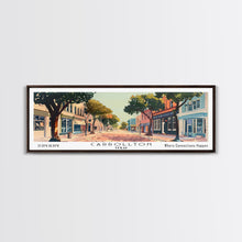 Cargar imagen en el visor de la galería, Carrollton Texas Panoramic Painting, Mid Century Modern Framed Canvas Print, Retro Pop Art Travel Poster, Office Wall Art, City Print