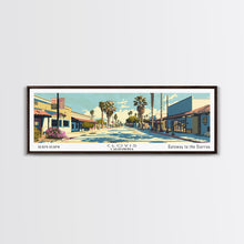 Load image into Gallery viewer, Clovis California Panoramic Wall Art, Mid Century Modern Framed Canvas Print, Retro Pop Art Travel Poster, City Office Decor, Home Art