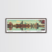 Load image into Gallery viewer, Dayton Ohio Panoramic Wall Art, Mid Century Modern Framed Canvas Print, Retro Pop Art Travel Poster, City Home Decor, Office Decor