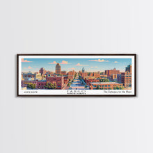 Cargar imagen en el visor de la galería, Fargo North Dakota Panoramic Painting, Mid Century Modern Framed Canvas Print, Retro Pop Art Travel Poster, City Wall Art