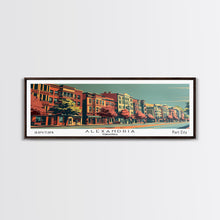 Carregar imagem no visualizador da galeria, Alexandria Virginia Panoramic Painting, Framed Canvas Print, Mid Century Modern Wall Art, Retro Pop Art Travel Poster, Living Room Decor, City Art