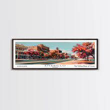 Load image into Gallery viewer, Amarillo Texas Panoramic Painting, Framed Canvas Print, Mid Century Modern Wall Art, Retro Pop Art Travel Poster, Home Decor, City Art