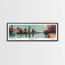 Carregar imagem no visualizador da galeria, Austin Texas Panoramic Painting, Framed Canvas Print, Mid Century Modern Wall Art, Retro Pop Art Travel Poster, Home Decor, City Art