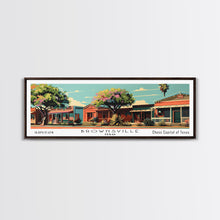 Carregar imagem no visualizador da galeria, Brownsville Texas Panoramic Painting, Framed Canvas Print, Mid Century Modern Wall Art, Retro Pop Art Travel Poster, Living Room Decor, City Art